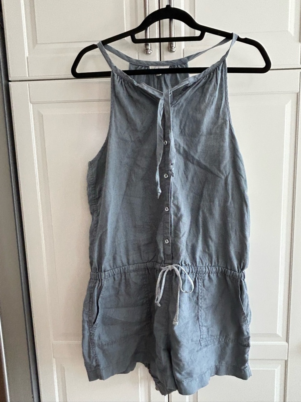 Lou & Grey Slate Gray Linen Tie-Waist Romper